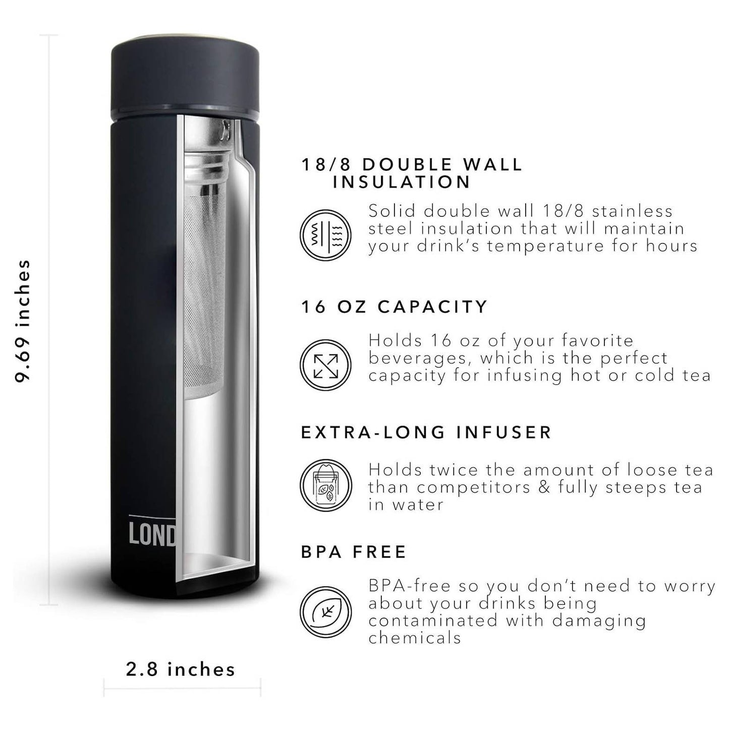 London Sip Tea Infuser Bottle 16oz: Safari Beige