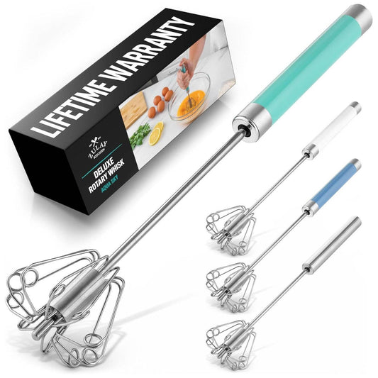 Z-RTY-WSK-AS Traditional Rotary Push Whisk - Egg Beater: Aqua Sky