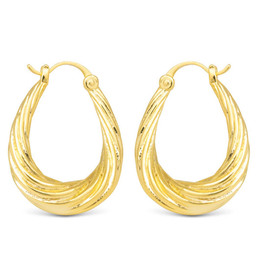 Lucy Polished Chunky Twisted Rib Oval Hoop - Gold - AMANDA BLU