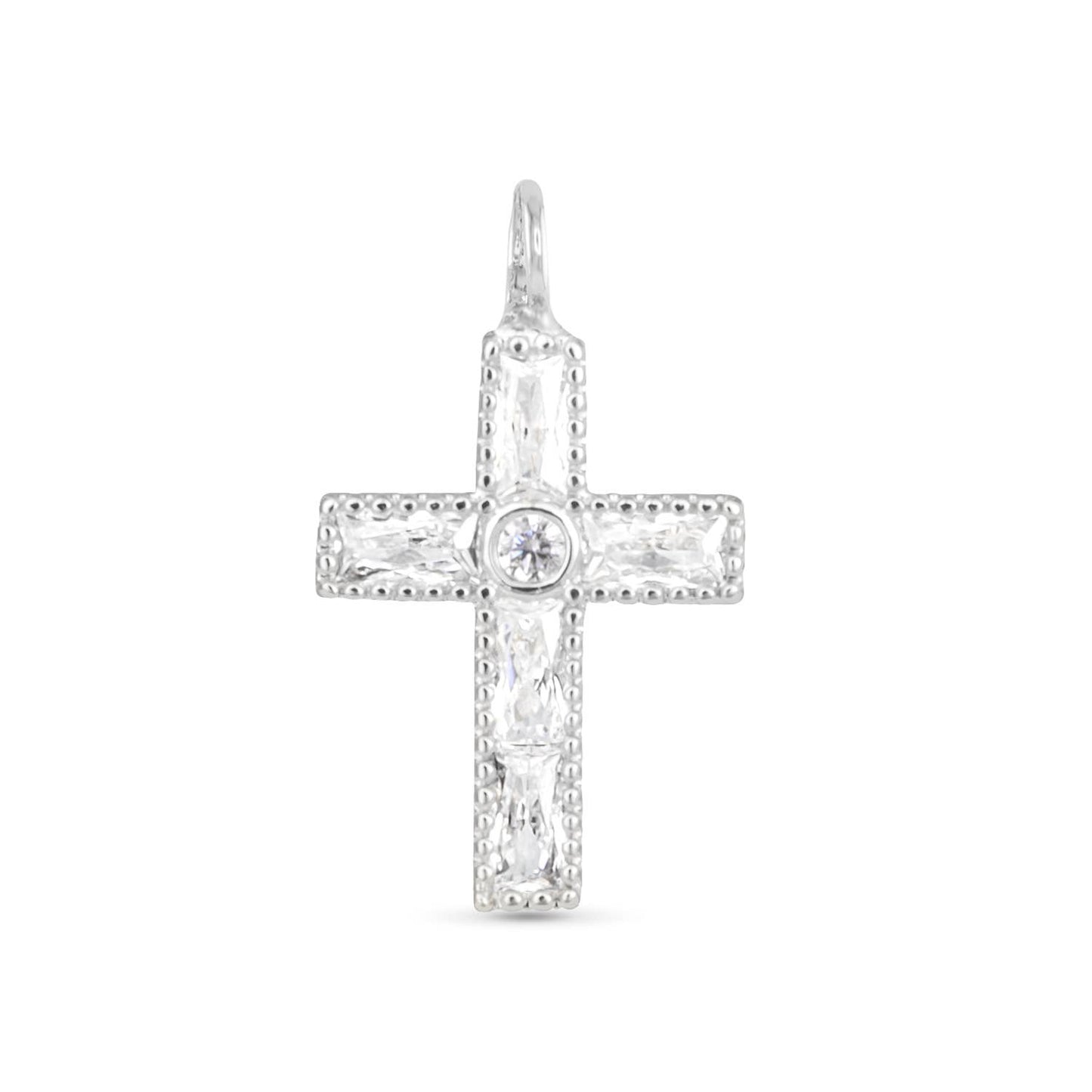 CZ Cross Necklace Charm - Silver - AMANDA BLU