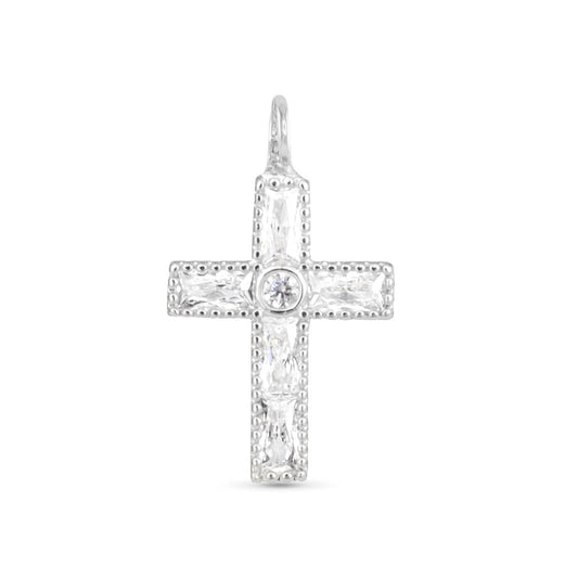 CZ Cross Necklace Charm - Silver - AMANDA BLU