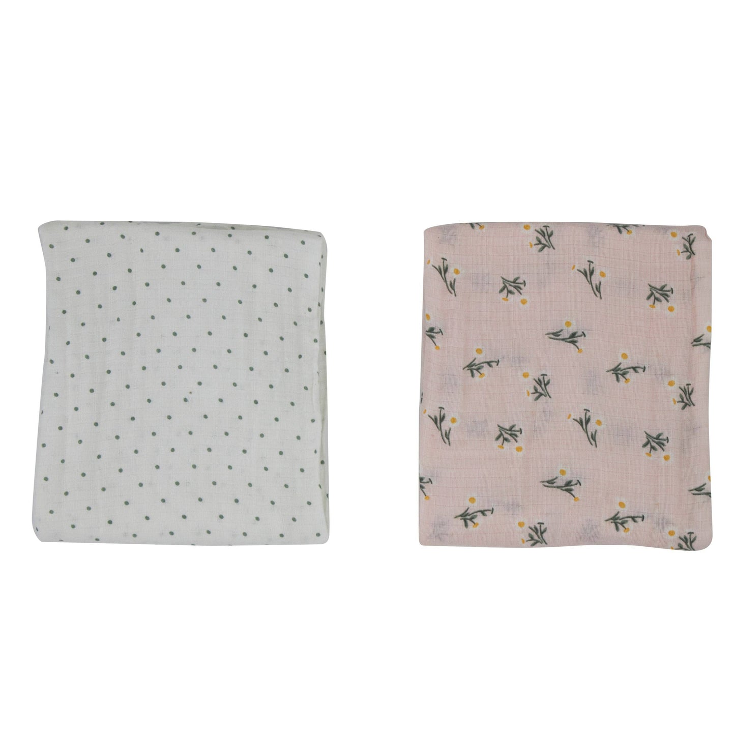Chickpea Love Swaddle Baby Blanket 100% Muslin Cotton Baby Girl Gift Pack: Floral & Polkadot / 36x40