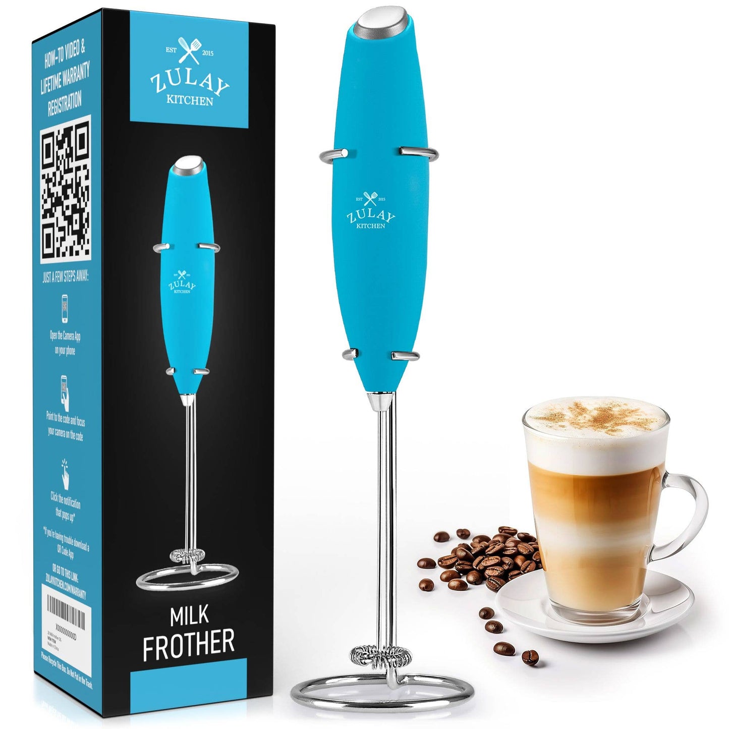 Powerful Handheld Milk Frother - With Stand: Black