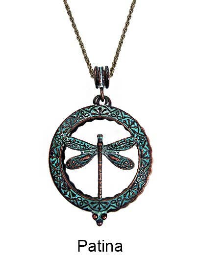 Dragonfly 6x Magnifier Glass Top - Necklace Design: Antique Gold