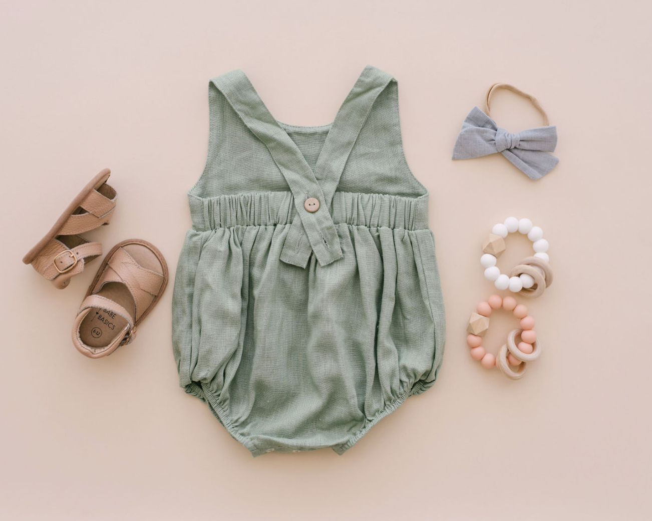 Sage Pocket Romper: 6-12m