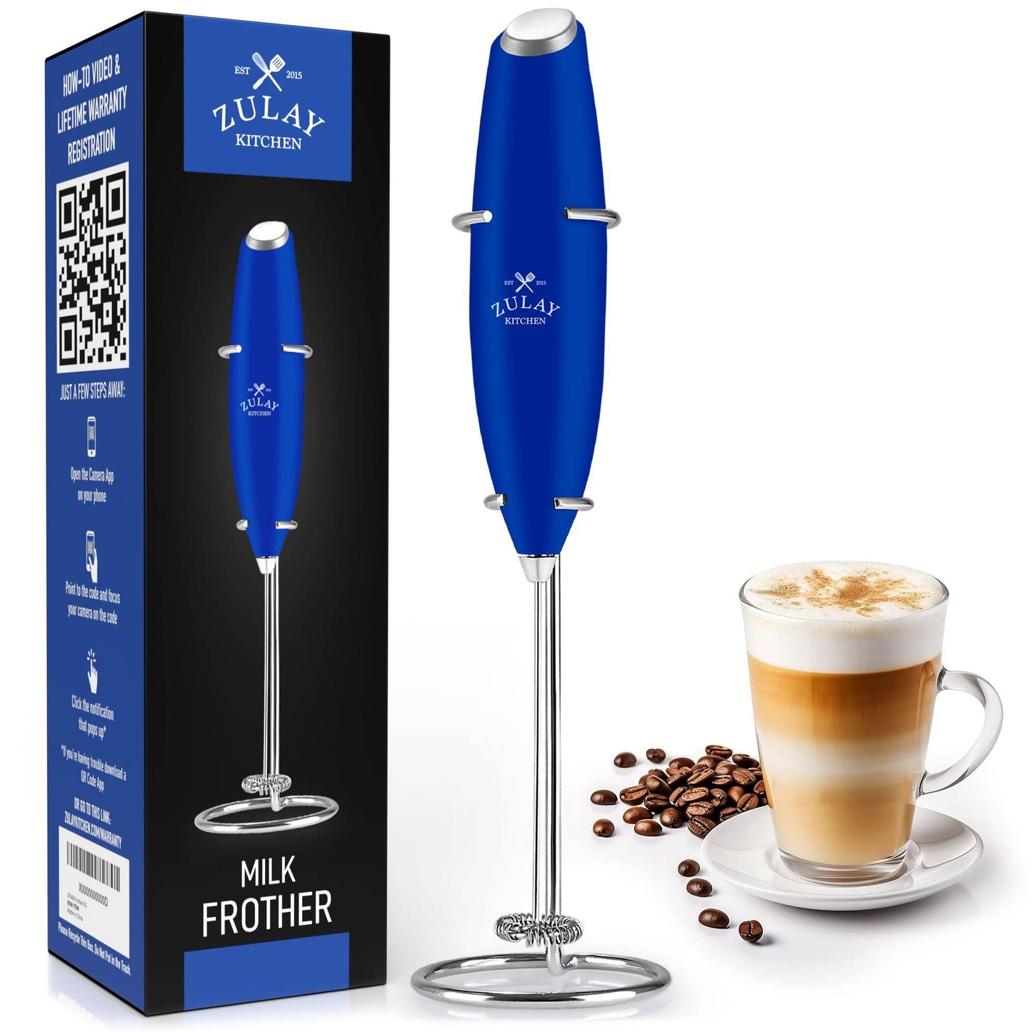 Powerful Handheld Milk Frother - With Stand: Black