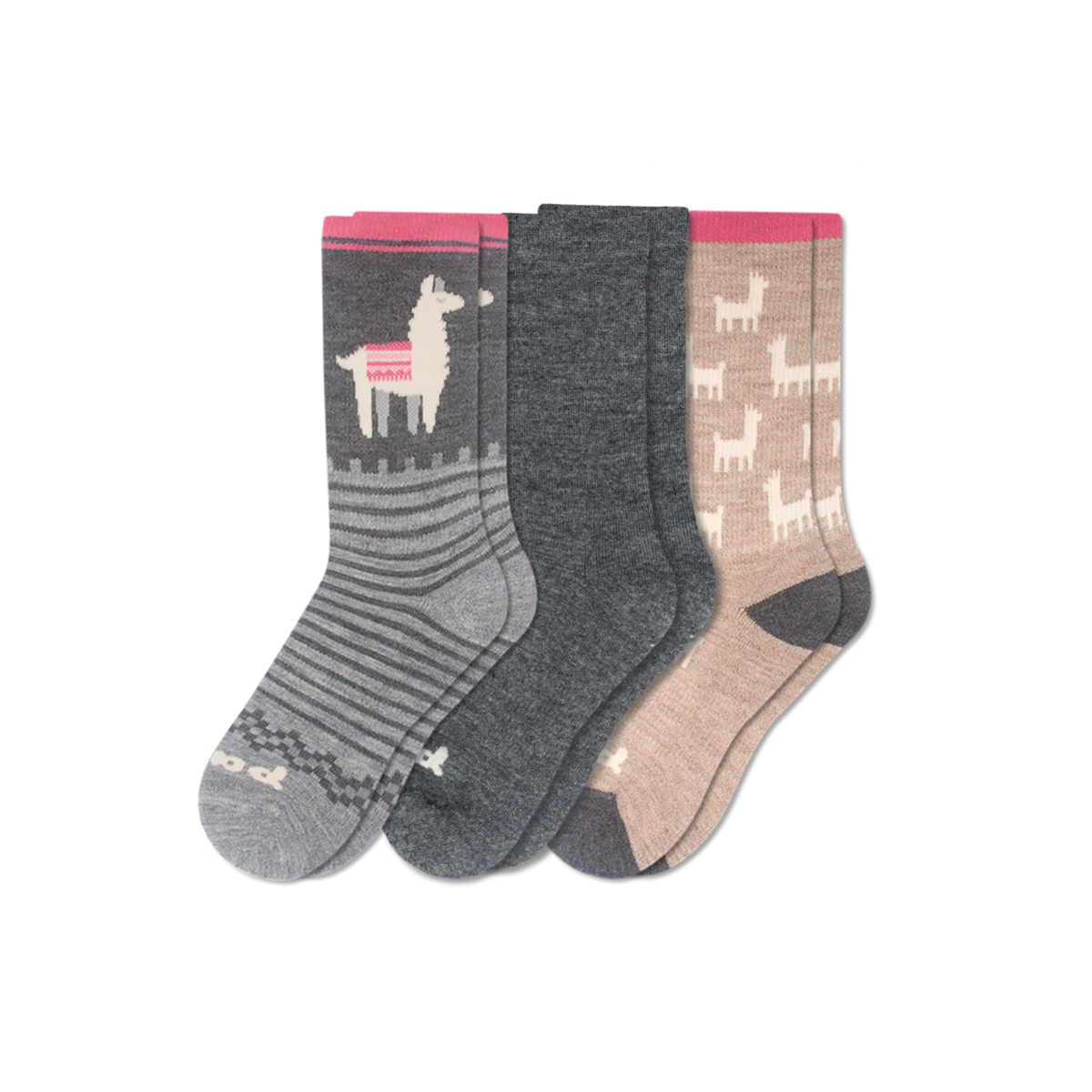 3 Pack - Women's Crew Pacas Socks: Medium / Large (US: 8.5 - 11.5+) / Multi-Stripe/Gray & SOLID/Teal & VARIEGATED STRIPE/ Chambray/ Treetop