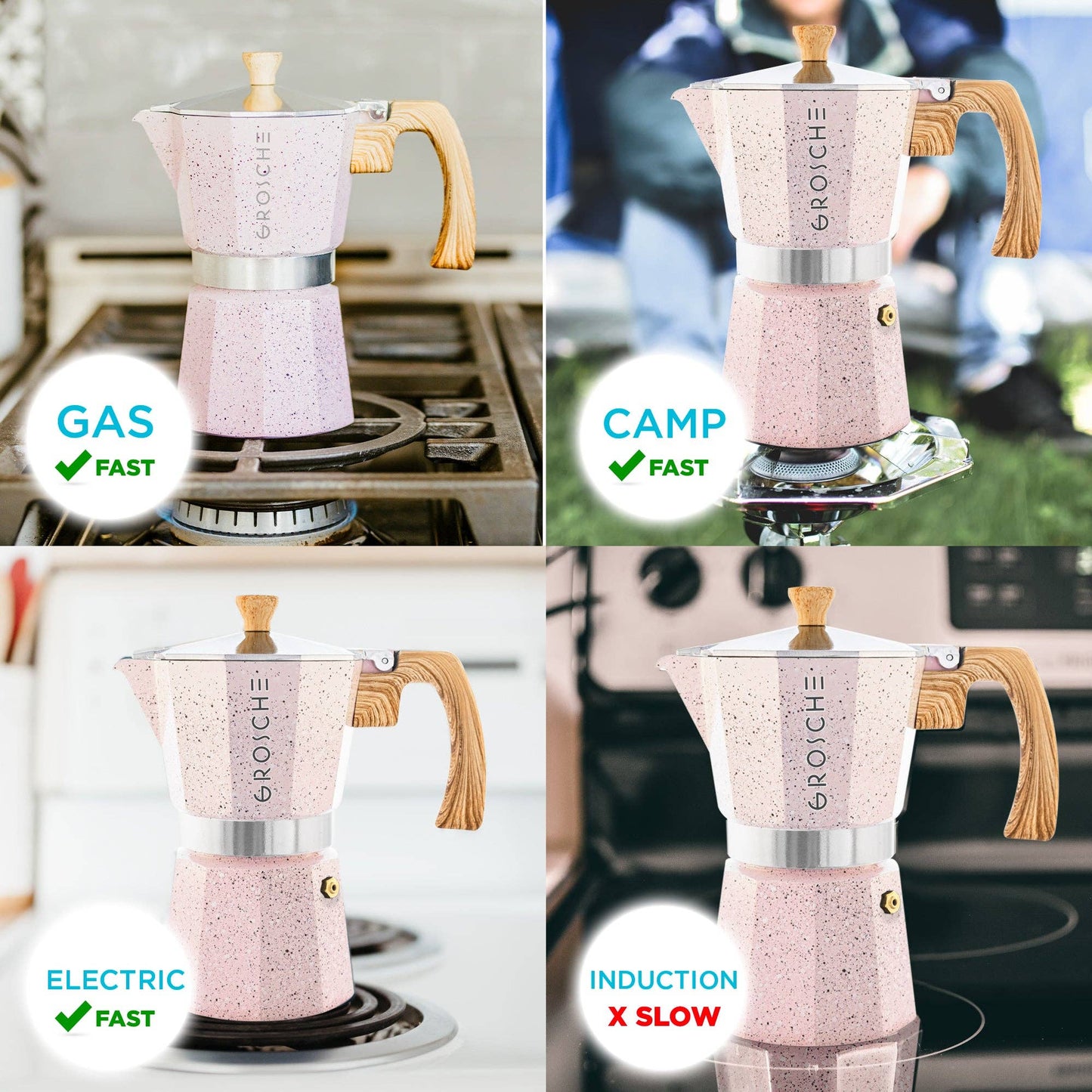 MILANO STONE Stovetop Espresso Maker  - Blush Pink: 6 cup