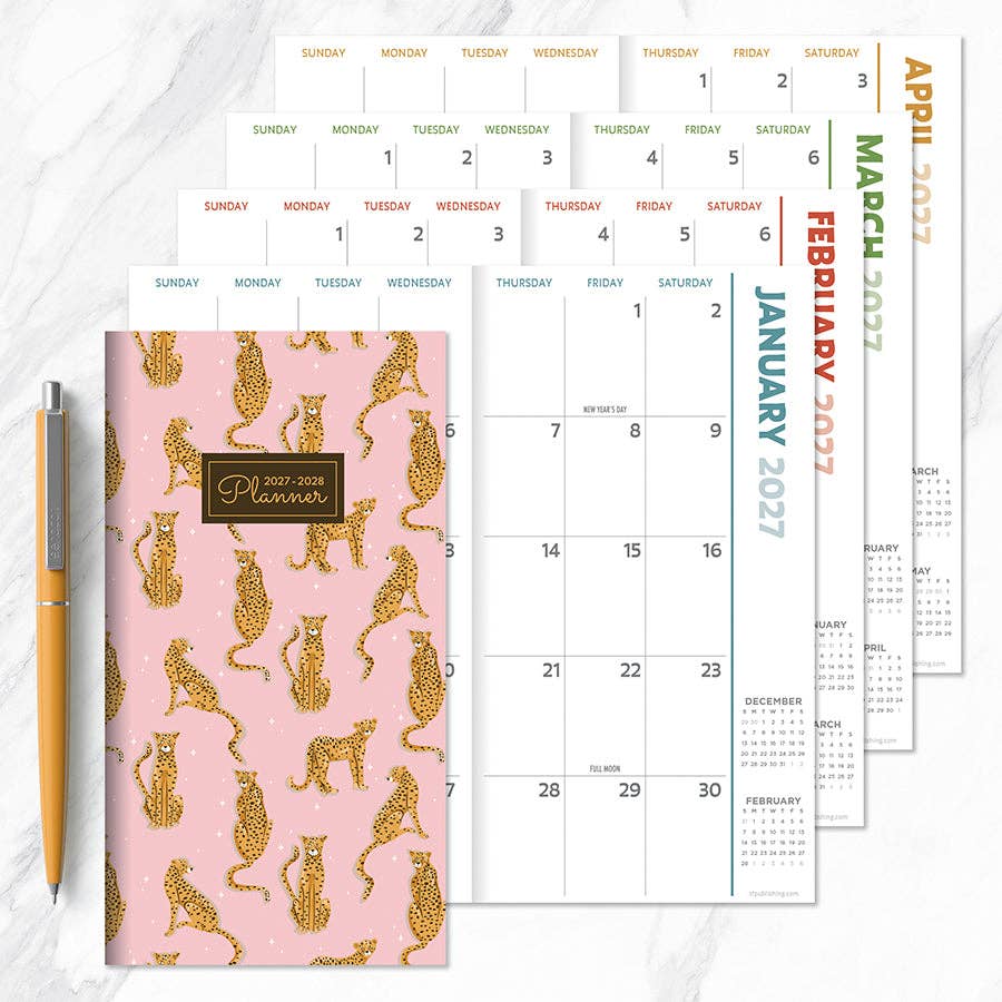 2027-2028 Pink Kitty Club Small Monthly Pocket Planner