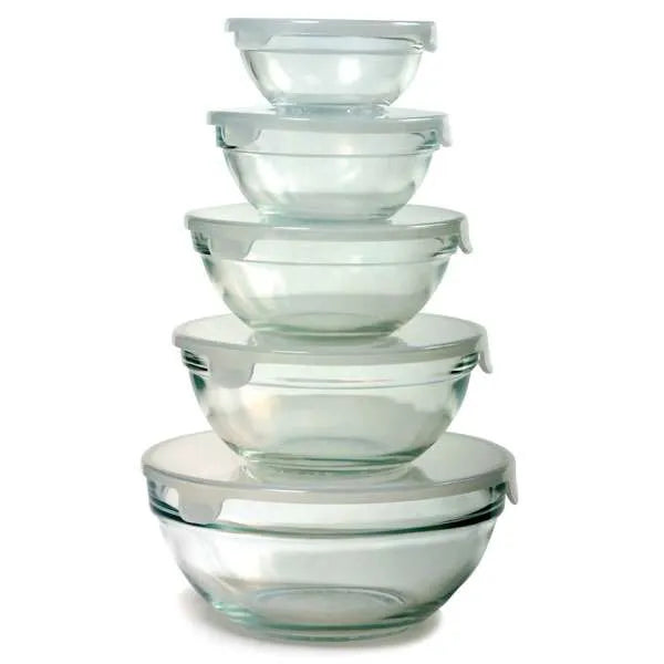 Glass Bowl Set with Lids - 10 PC