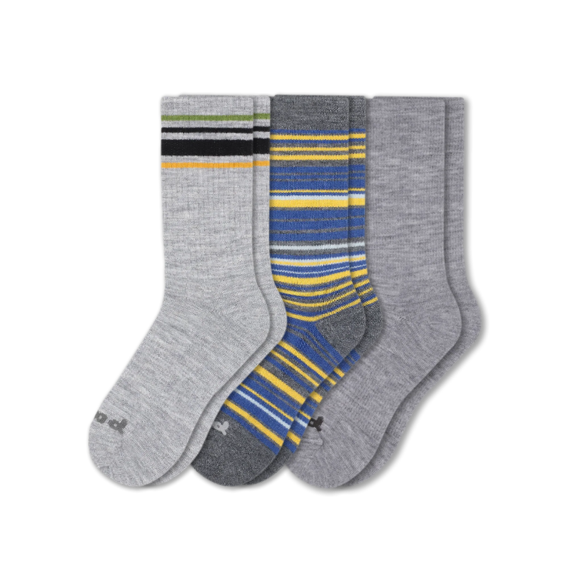 Pacas Men's Heavy Crew Socks - Grey Top Stripe - Large/Extra-Large (US 10.5-14+)