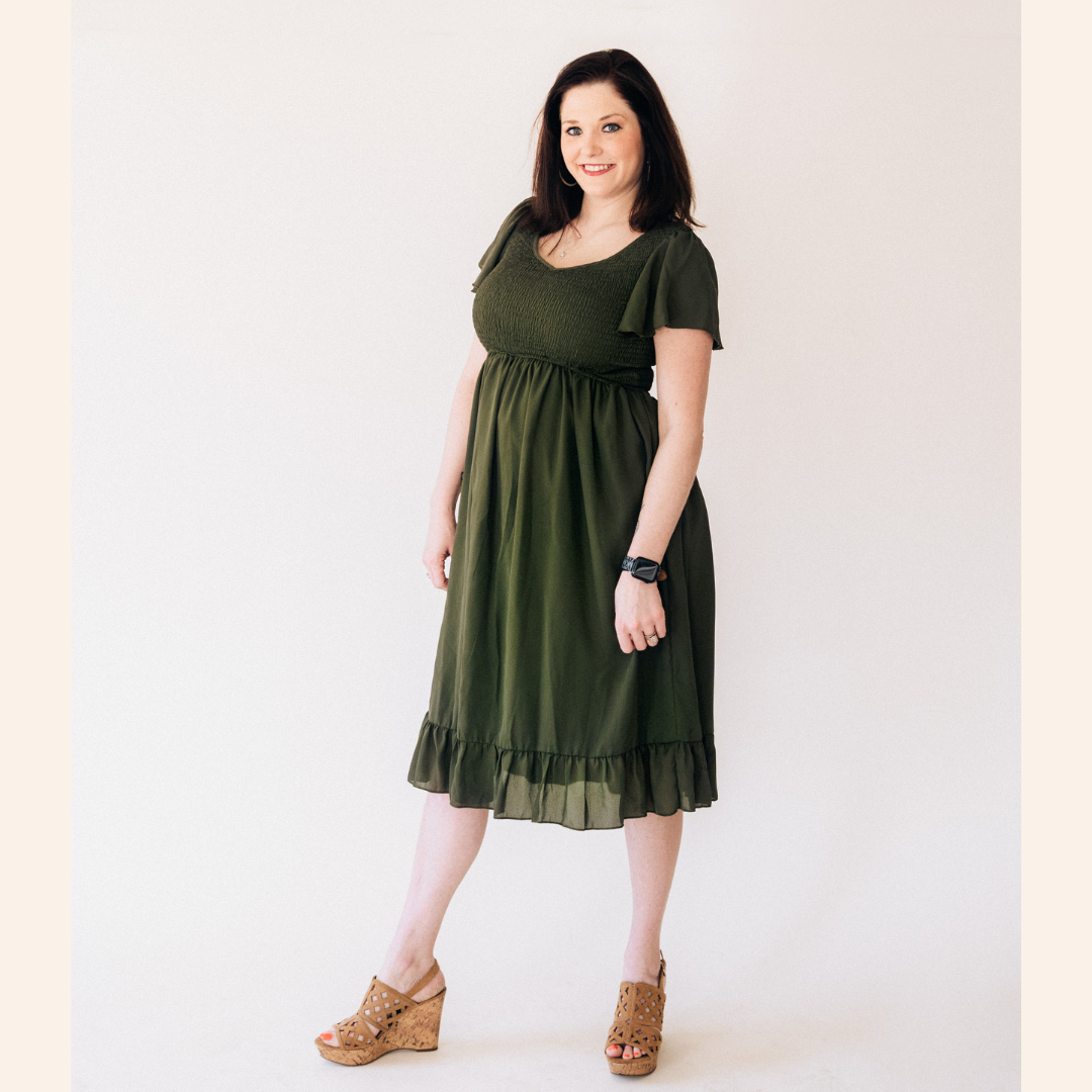 Dark Green Chiffon Dress - Women: Women's 2XL