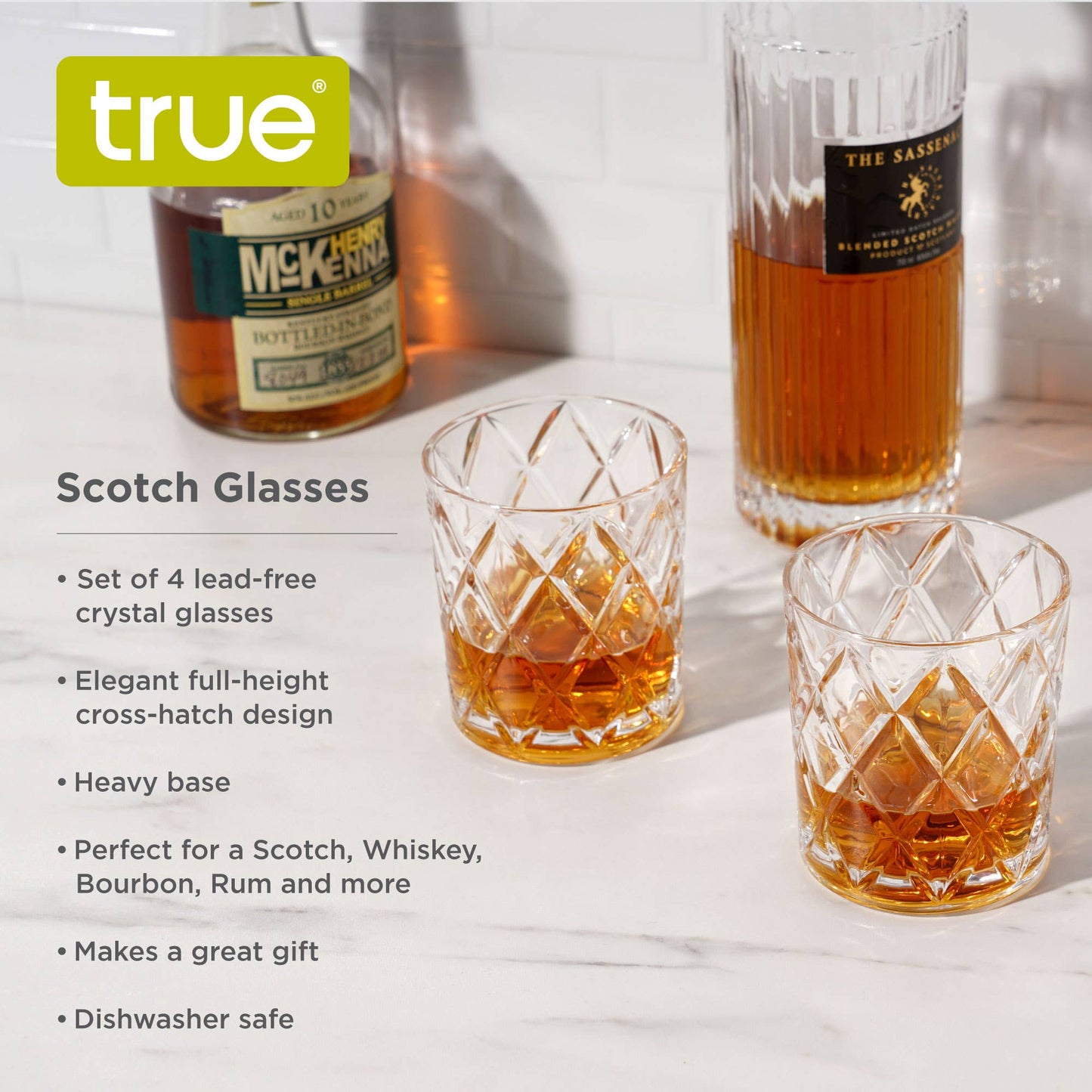Diamond-Faceted Crystal Whiskey Glasses - Set of 4