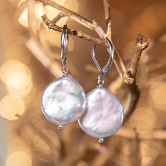 Lever Back Coin Pearl Earrings - AMANDA BLU