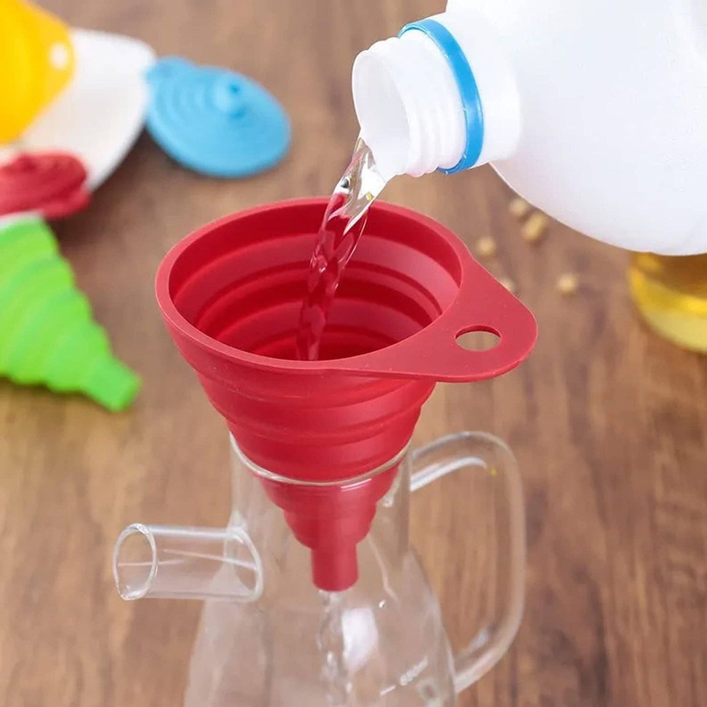 ASSORTED Silicone Collapsible Kitchen Funnel - X-Small to Large Sizes for Easy Liquid Transfer Food Grade Silicone Collapsible Gadgets