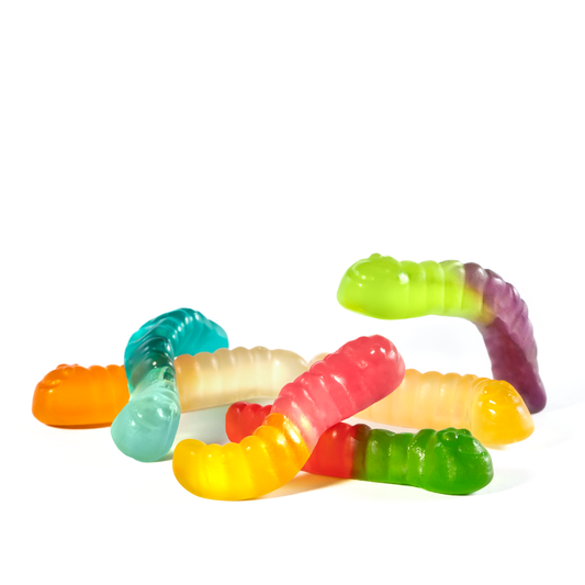 CANDY MINI GUMMI WORMS, ASSORTED FLAVORS