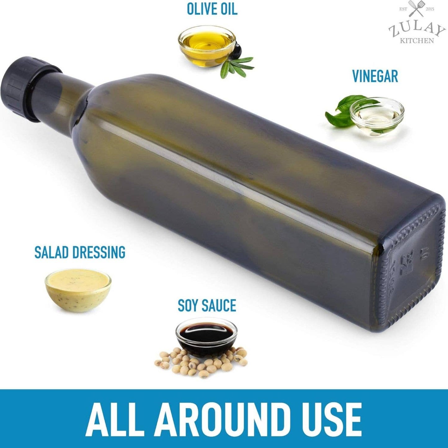 Olive Oil Dispenser Bottle16.9 oz with Accessories: Glass Dark Green