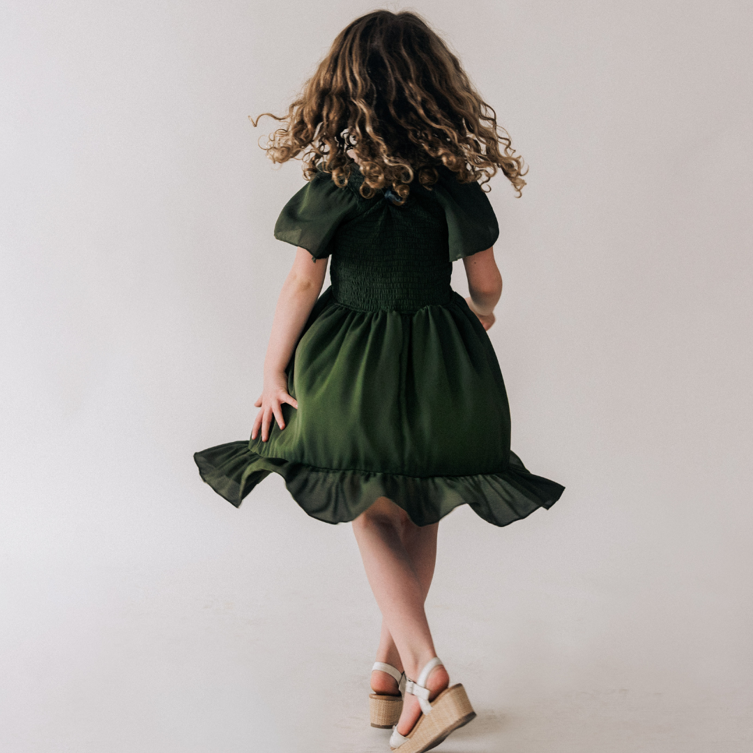 Dark Green Chiffon Dress - Child: 12-18M