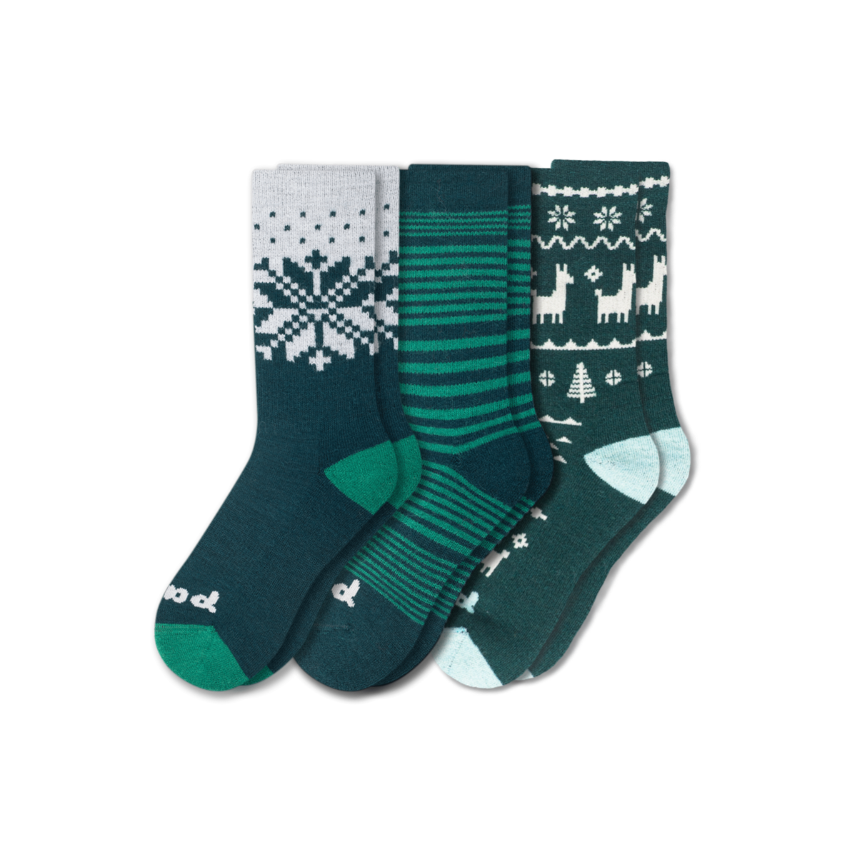 Women's Crew Pacas Socks: Medium / Large (US: 8.5 - 11.5+) / HOLIDAY/ Red Santa Alpaca & HOLIDAY/ Green Tree & HOLIDAY/ Green/ Red Stripe