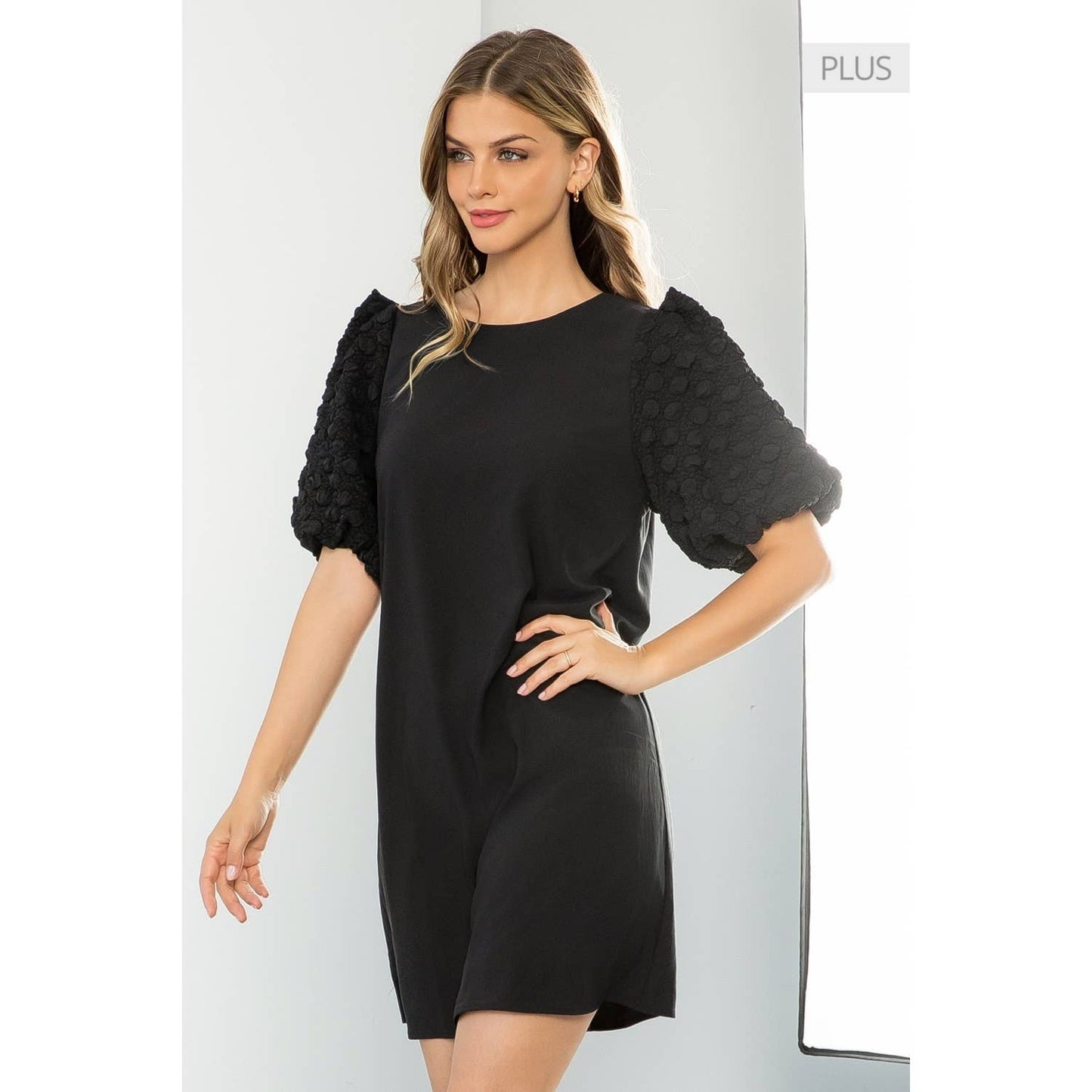 /Size XL/ Puff Sleeve Dress: BLACK / XL