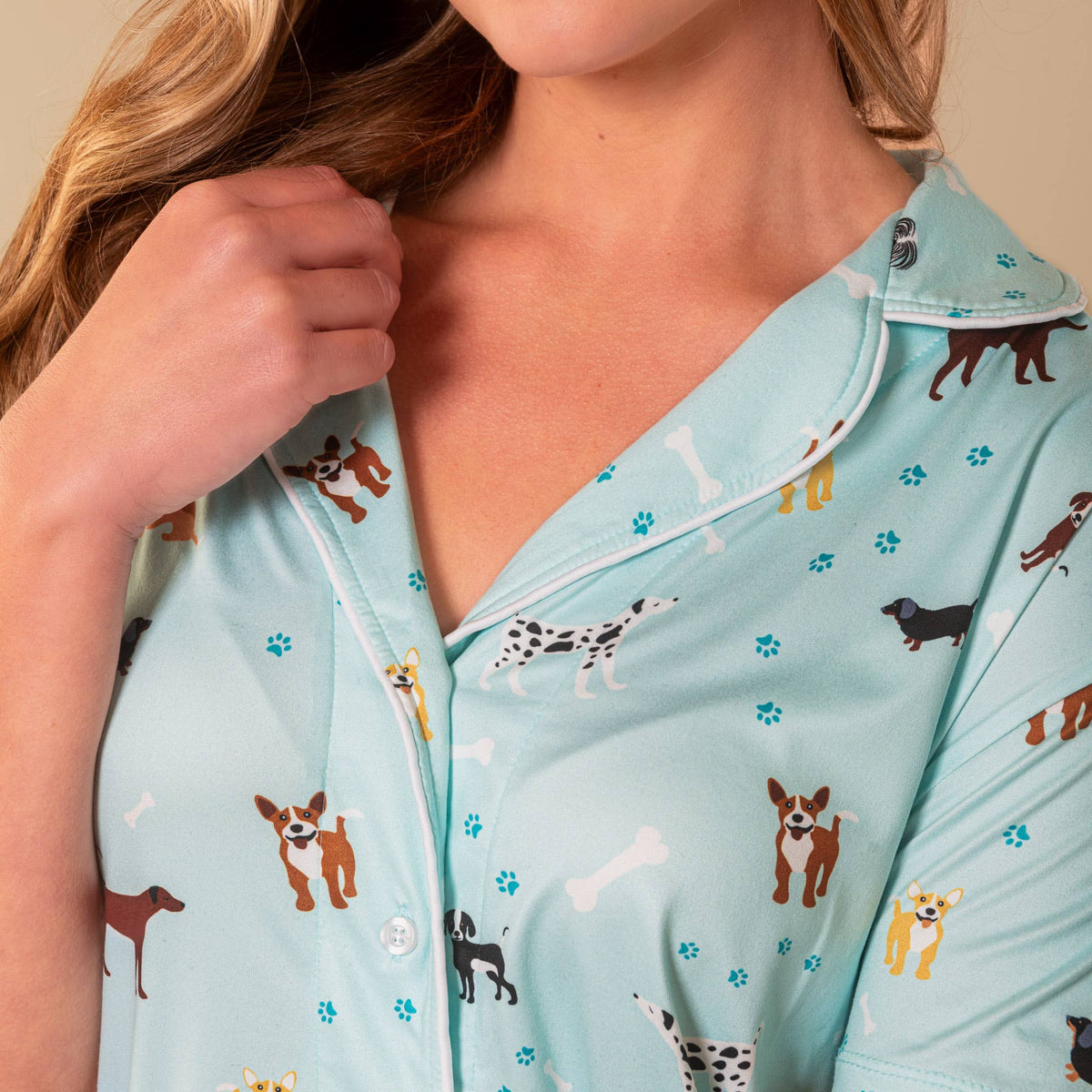 Bark At The Park Pajama Top | Blue Puppy Dog PJs: XL