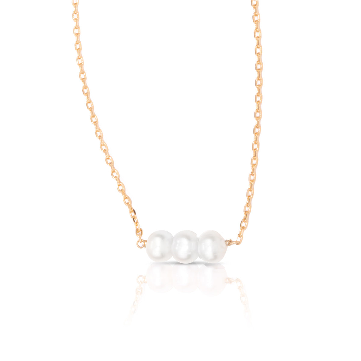3-Pearl Row Necklace - Gold - AMANDA BLU