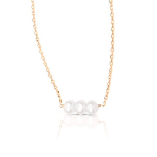3-Pearl Row Necklace - Gold - AMANDA BLU