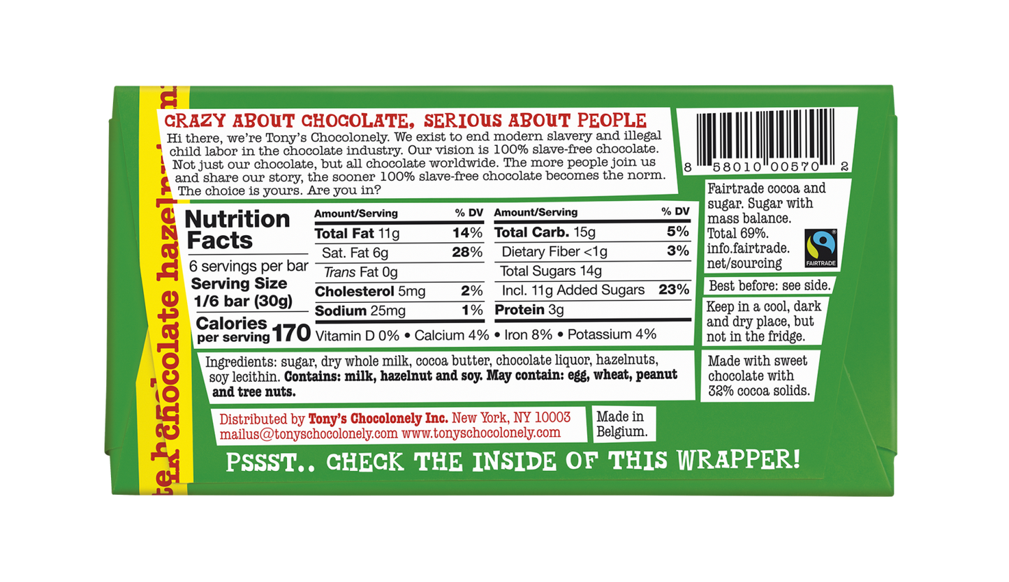 TONY'S MILK CHOC HAZELNUT 180G