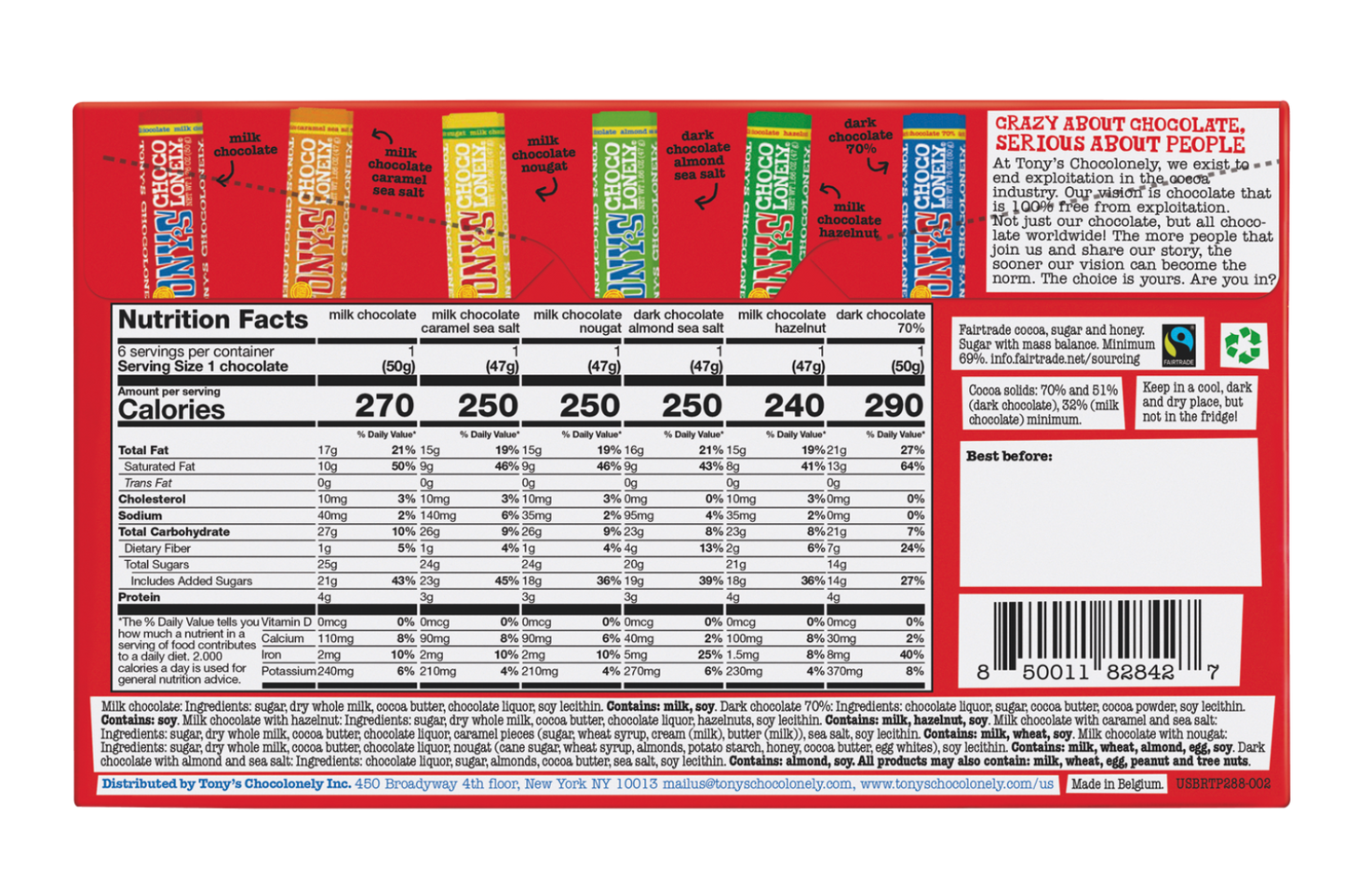 TONY'S RAINBOW TASTING PACK 6 BARS rainbow tasting pack - 6 bars