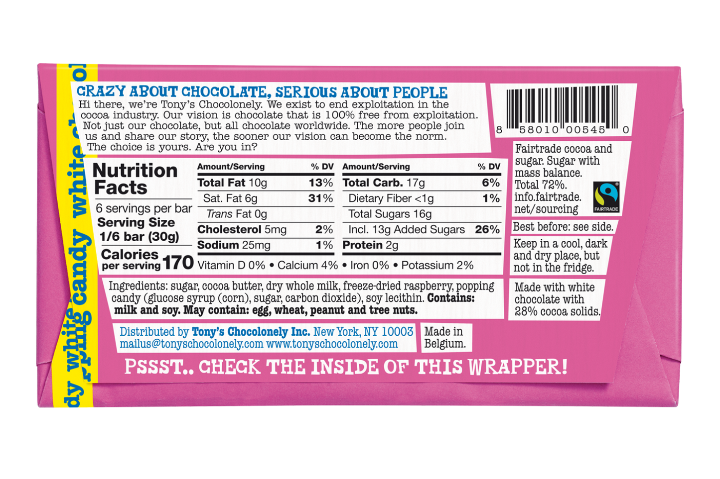 TONY'S White Raspberry Popping Candy 28%