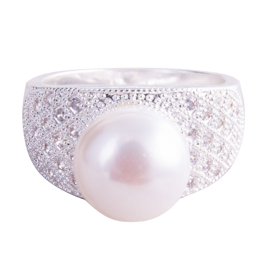 Pearl Ring with Diamond Crystals -Size 7 - AMANDA BLU