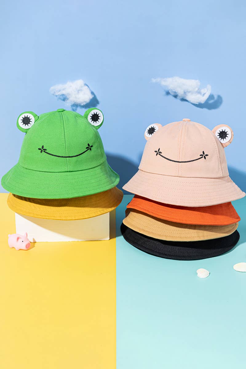 CARTOON FROG DESIGN BUCKET HAT_CWAH0469: BLACK / (OS) 1