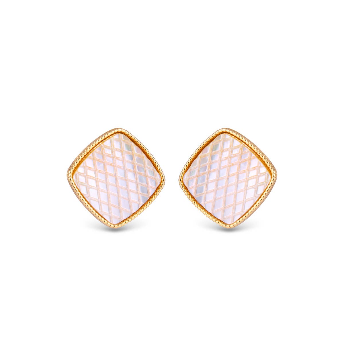 Mother of Pearl Etched Square Earrings - Gold - AMANDA BLU