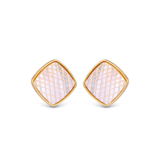 Mother of Pearl Etched Square Earrings - Gold - AMANDA BLU