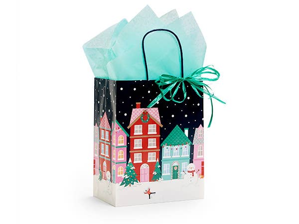 Christmas Village Paper Retail Gift Bags: 25 Pack / Cub 8x4.75x10"