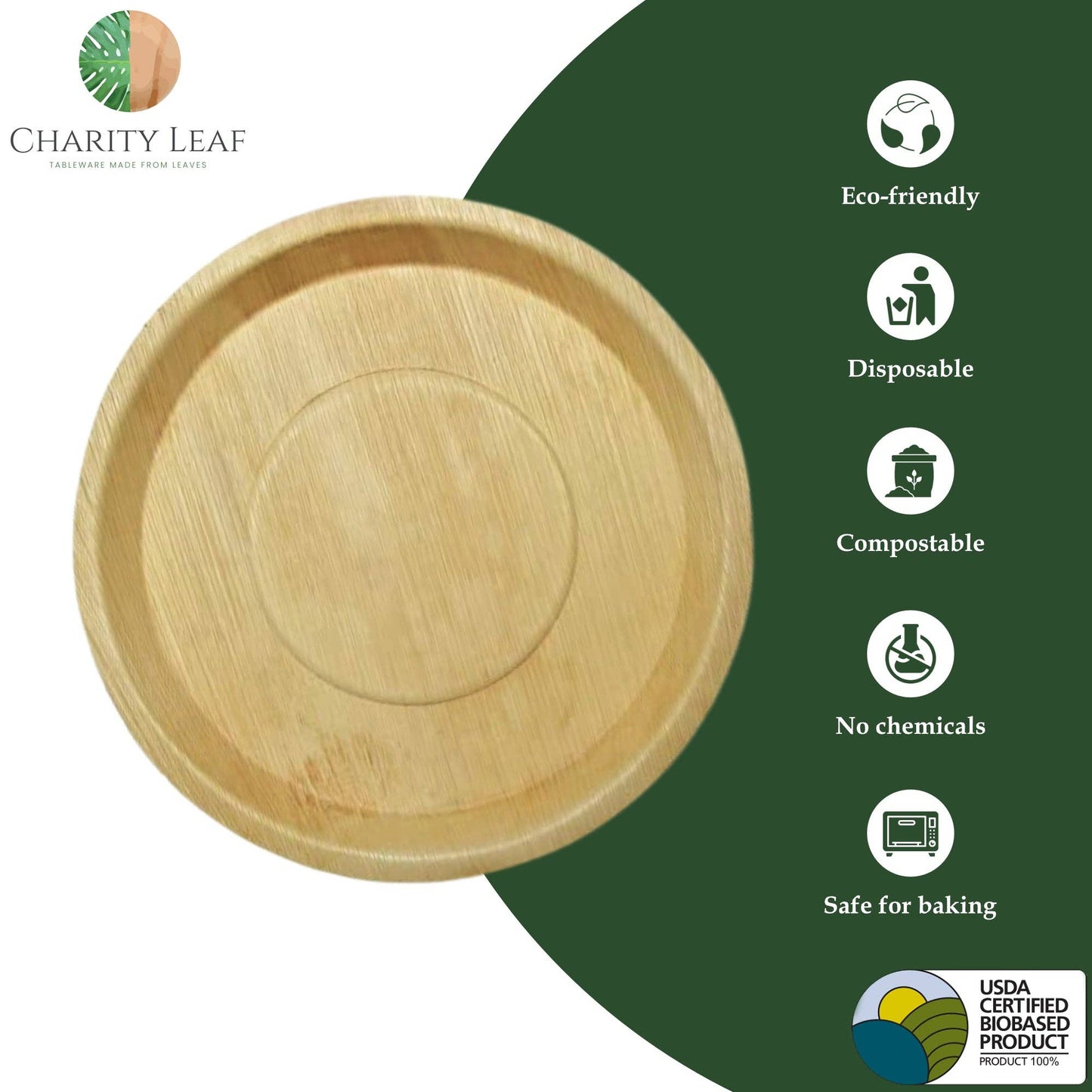 Palm Leaf Round Platter - 14" Inch - Pack of 10 Platters
