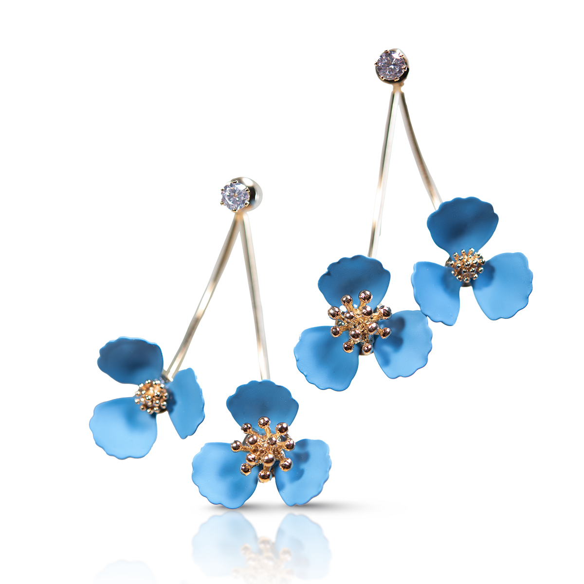 Double Flower Drop With Crystal Earrings: Bronze