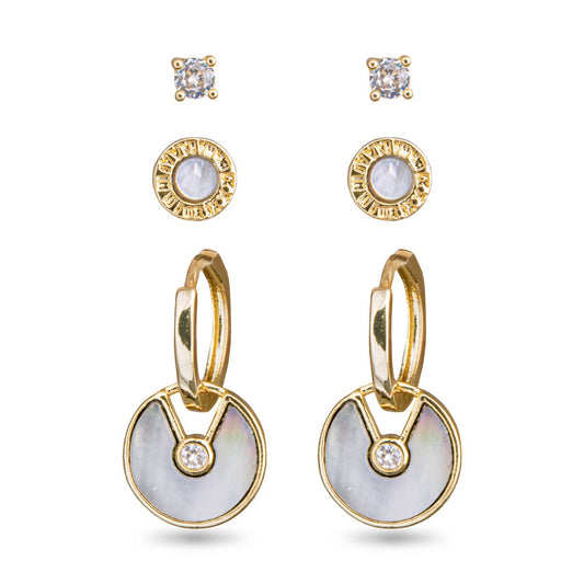 Mother of Pearl and CZ Trio Earring Set -  Gold - AMANDA BLU AG