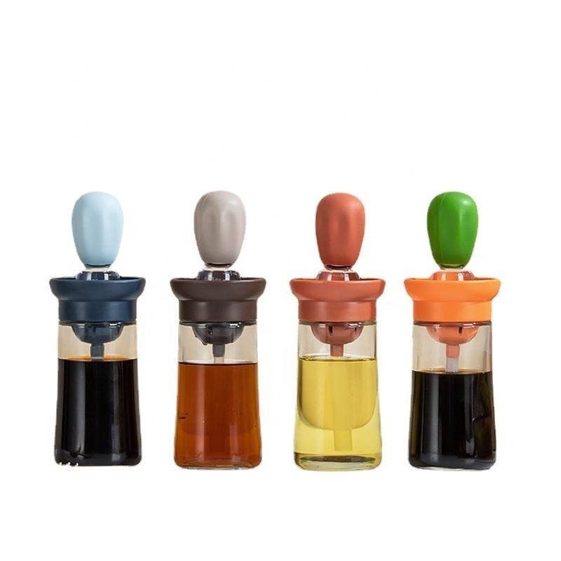 Perfectly drip Oil bottle with silicone brush Pastry steak L: 1 Pack(Mix & Match Colors)