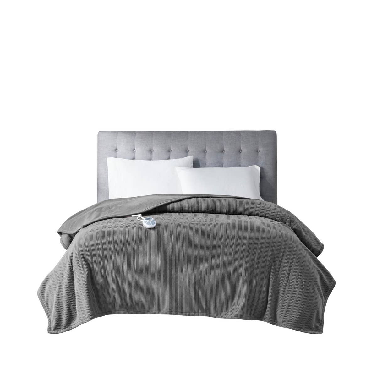 Heated Ribbed Fleece Electric Bedding Blanket, Grey: King
