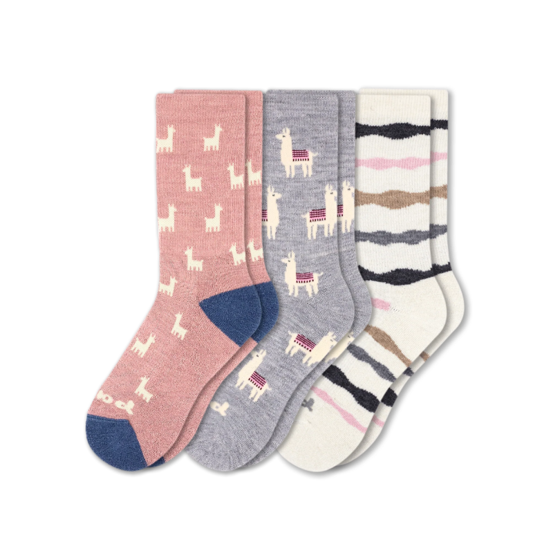 Women's Crew Pacas Socks: Charcoal & TRIBAL/Ivory & RUGBY STRIPE/Lightest Purple / Small / Medium (US: 5 - 8)