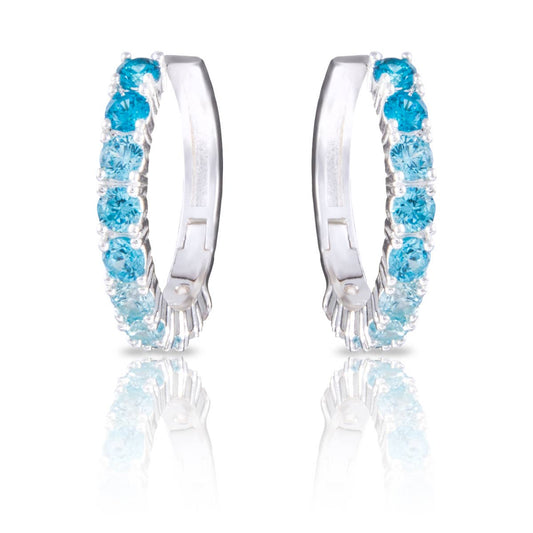50394 Silver Aqua Ombre CZ Huggie Earrings - Silver - AMANDA BLU AG