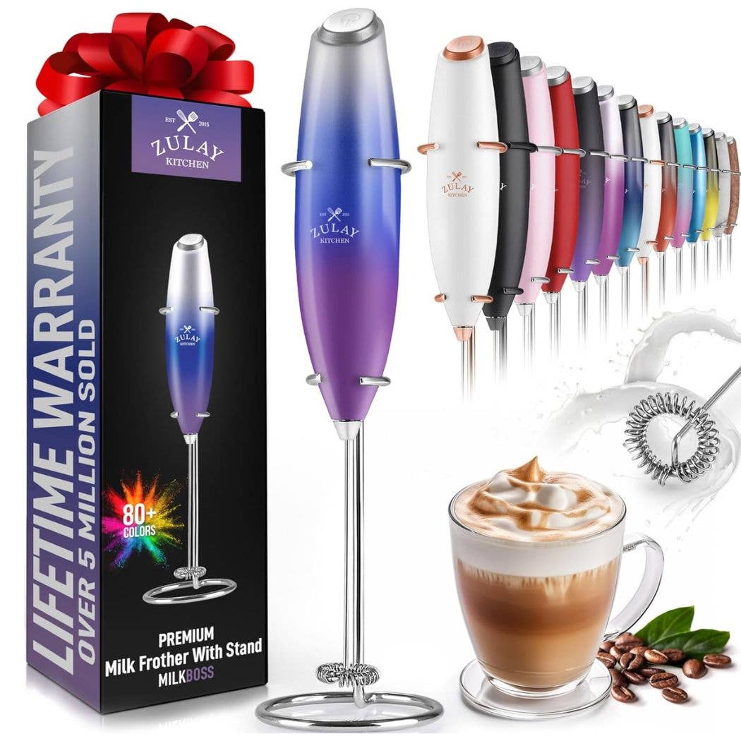 Powerful Handheld Milk Frother with Stand: Teal