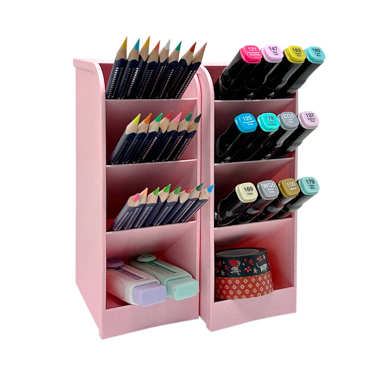 Wrapables Pen Organizer with 4 Compartments Desktop Storage: Large (2pcs) / Clear