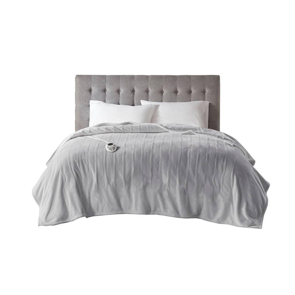 Heated Plush Electric Bedding Blanket, Light Grey: King