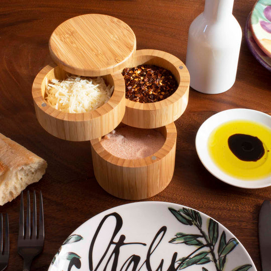Triple Salt Cellar with Swivel Lids, 1-1/3 Cups Capacity