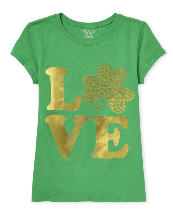Girls Love Shamrock Graphic Tee - Greenacres- MEDIUM