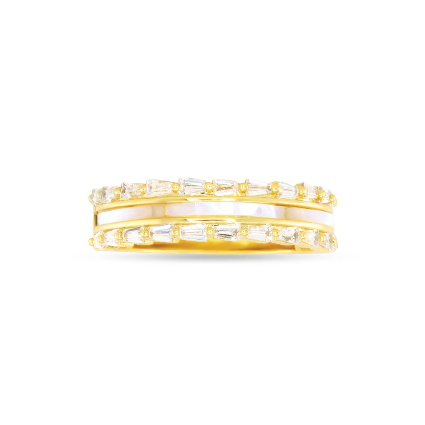 Gold CZ & MOP Three Row Ring: 7