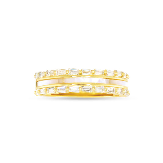 Gold CZ & MOP Three Row Ring: 7