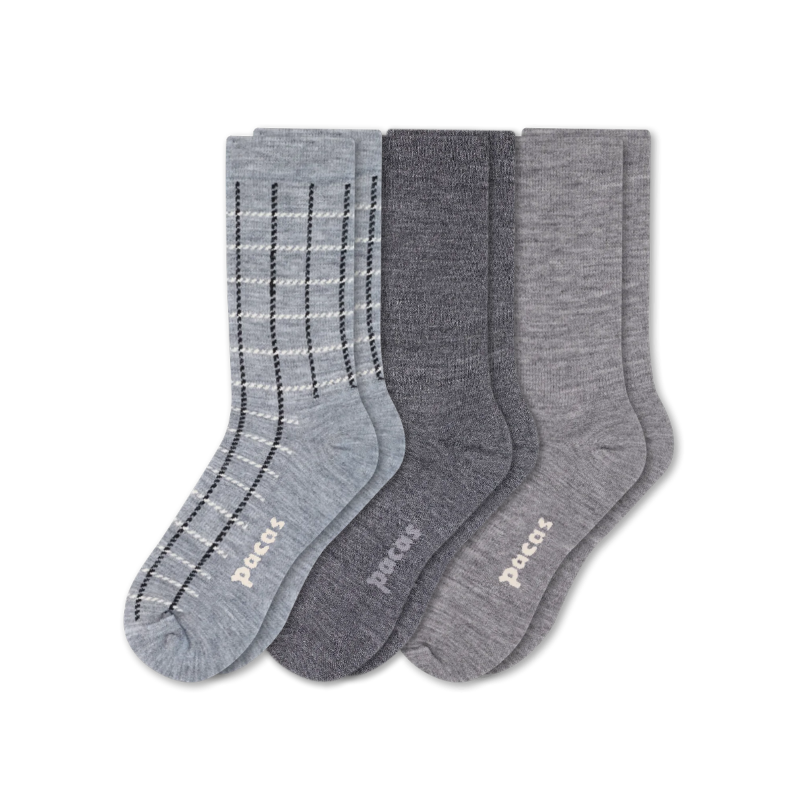 3 Pack - Women's Light-Weight Crew Pacas Socks: STRIPE/Black/Charcoal SolidAll / Medium / Large (US: 8.5 - 11.5+)
